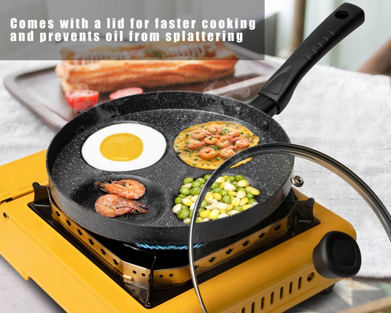 MyLifeUNIT Egg Frying Pan  4-Cup Nonstick Fried Egg Pan  Aluminum Egg Cooker Pan with Lid and Spatula - Image 3